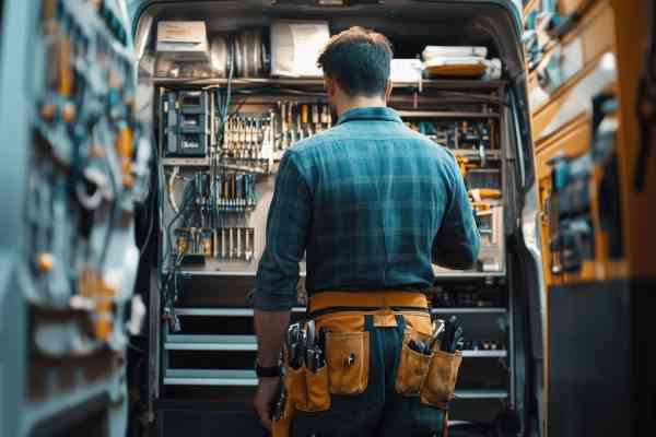 Handwerker vor Werkbank